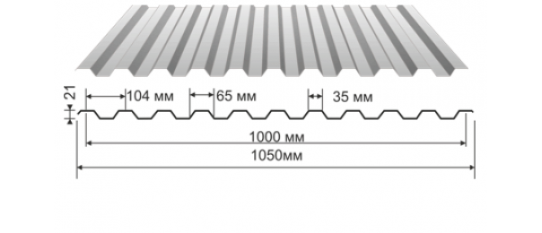 Профнастил оцинкованный С-21 1050x3000 купить недорого в Дмитрове