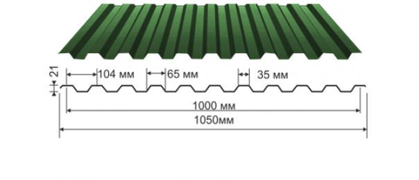 Профнастил зеленый оцинкованный  RAL 6005 С-21 купить недорого в Дмитрове
